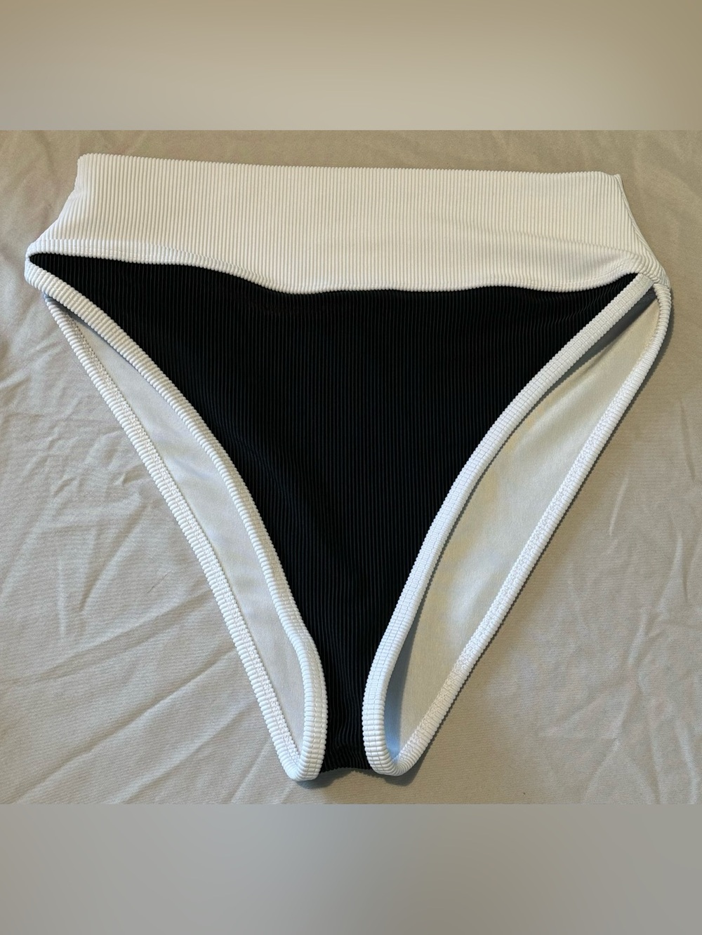 Beach Riot Black & White High Waisted Ribbed Bikini Bottom